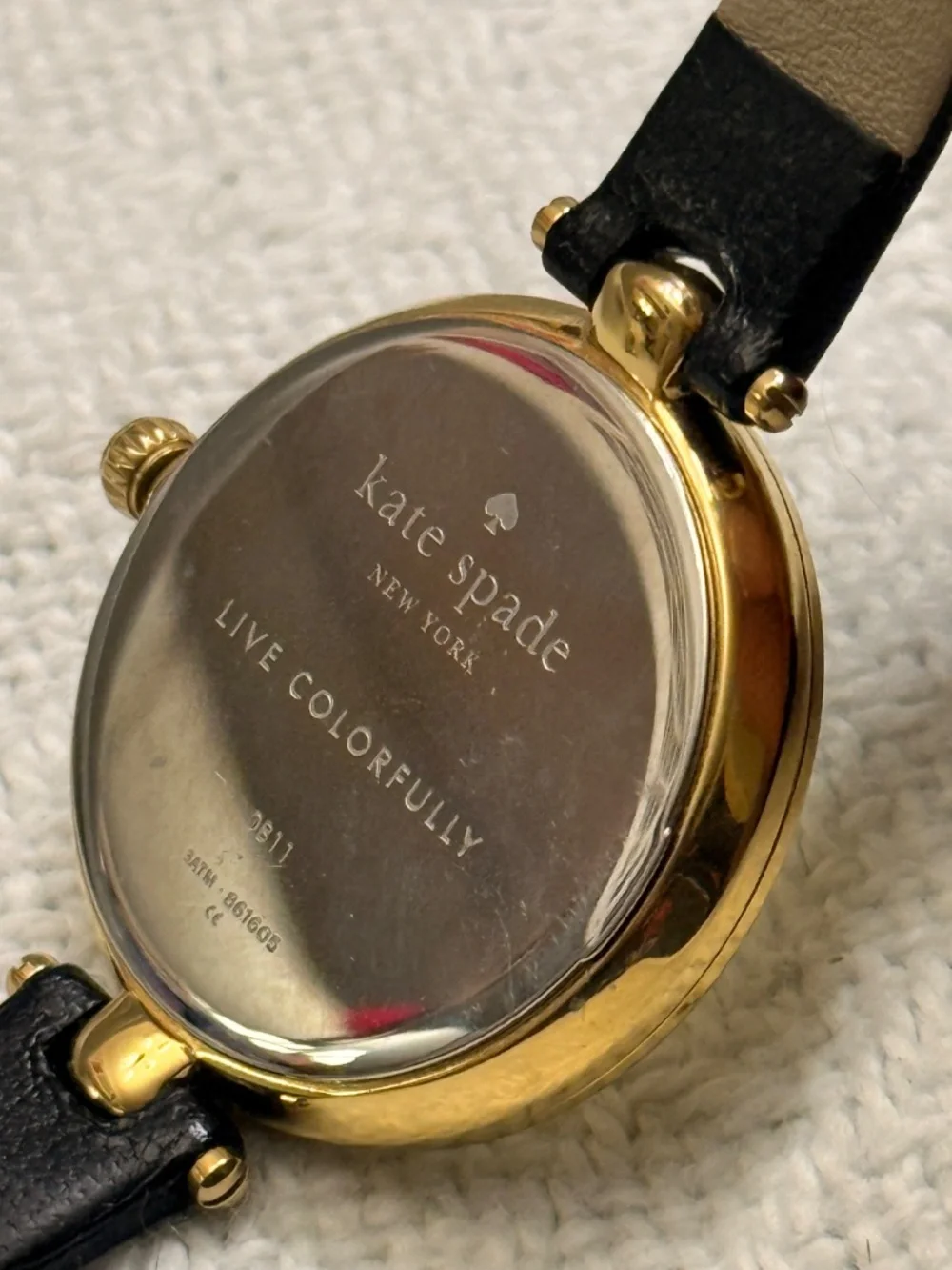 Kate Spade Black Leather Gold Stainless Steel Wrist Watch #21